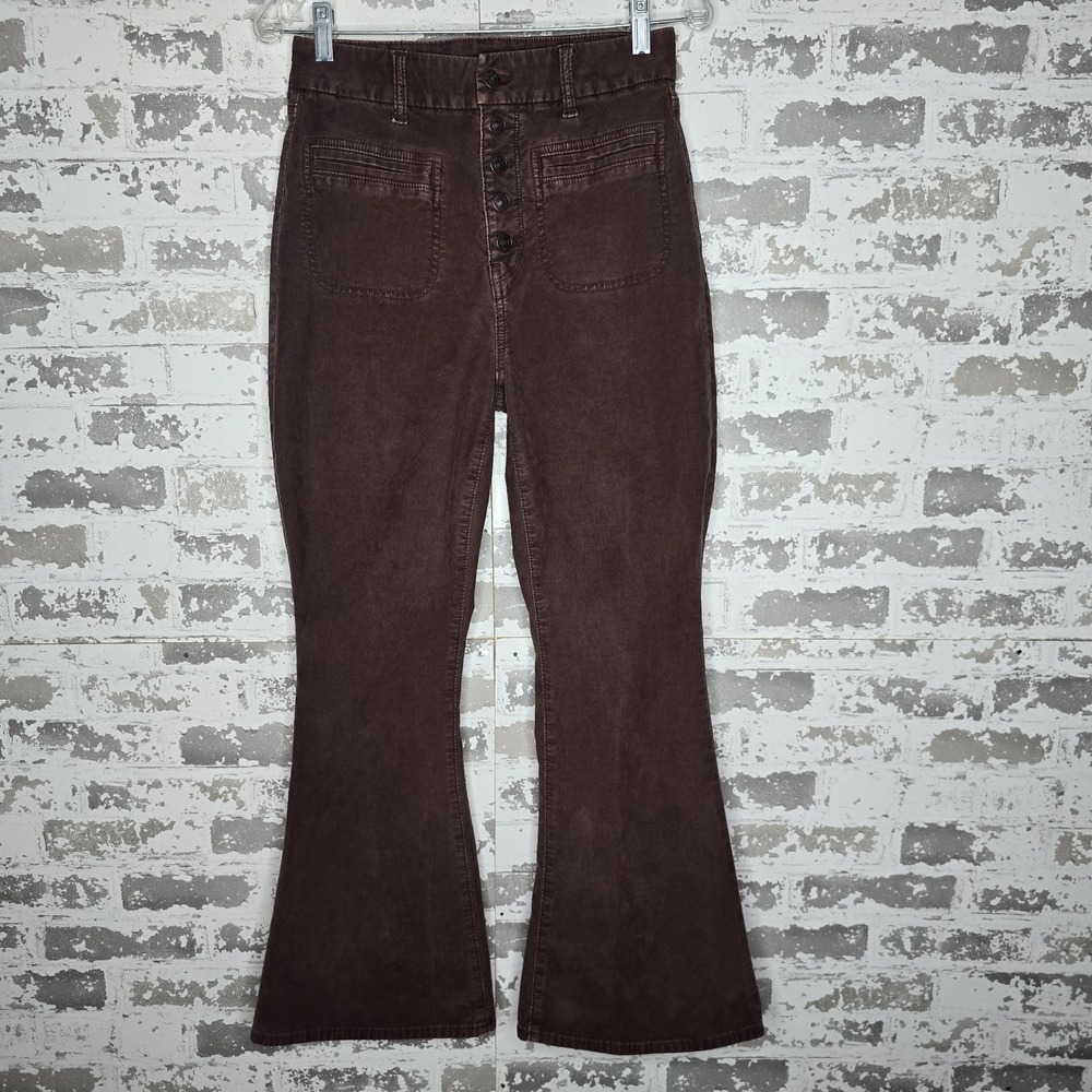 American Eagle Corduroy Pant Women 6 Short Mauve High Rise Flare Button Fly Boho
